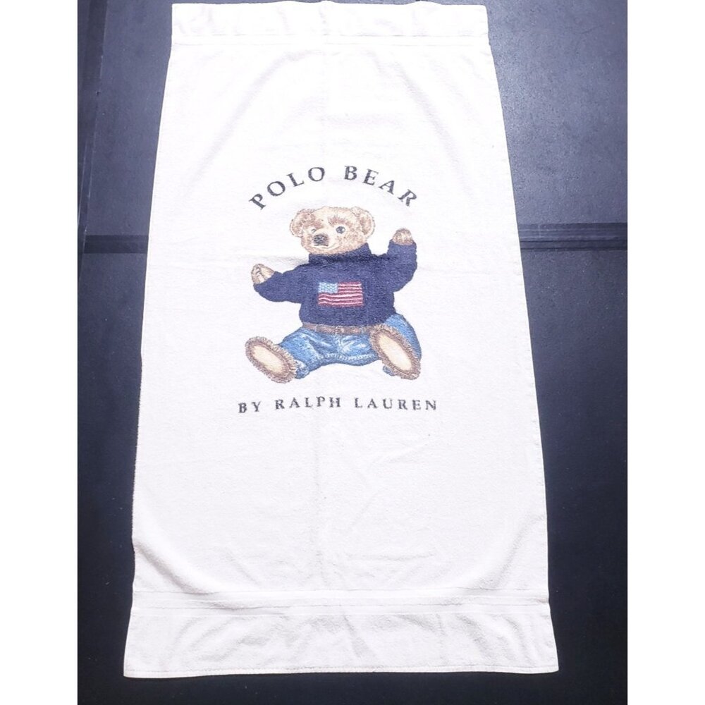 Vintage‎ 90s Ralph Lauren Polo Bear USA Spell Out Terry Cloth Beach Bath Towel